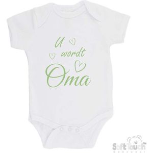 100% katoenen Romper ""U wordt Oma"" 2.0 unisex Katoen Wit/Sage green (saliegroen) Maat 56/62