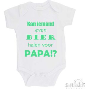 100% katoenen Romper ""Kan iemand even bier halen voor papa!?"" Vader Vaderdag Papa Unisex Katoen Wit/mint Maat 62/68