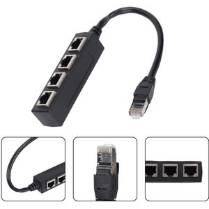 RJ45 Ethernet-adapter - 1 mannelijke naar 4 vrouwelijke Ethernet-interfaces - Ingebouwde geleidende circuitscheider op de printplaat - ethernet-aansluitsplitter Rj45 LAN -Geschikt voor alle netwerk en breedbandverbindingen - Zwart