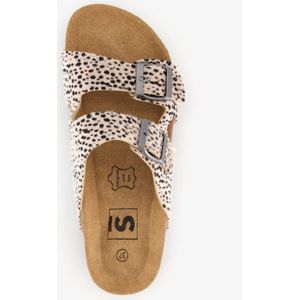 Dames bio slippers met panterprint beige zwart - Maat 38