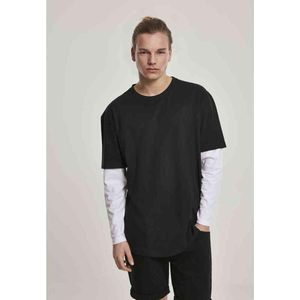 Urban Classics - Oversized Shaped Double Layer Longsleeve shirt - L - Zwart/Wit
