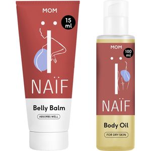 Naïf - Voedende Buikbalsem & Ontspannende Lichaamsolie Voordeelset - Tijdens en na de zwangerschap - Zonder microplastics of minerale olie - 150ml + 100ml