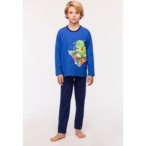 Woody pyjama jongens/heren - hoogblauw - dino - 242-10-PLU-S/875 - maat 128