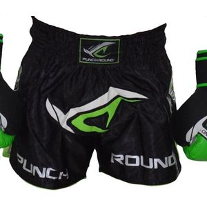 Punch Round NoFear Kickboks Shorts Zwart Neo Groen - L