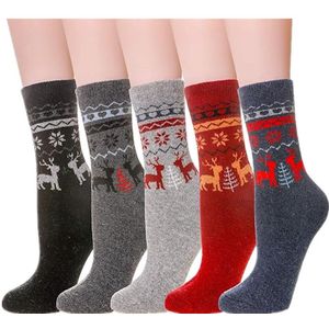 Huissokken - Wintersokken - 5 Paar - Thuissokken - Huissokken Dames en Heren - Verwarmde sokken - Fleece Sokken - Dikke Sokken - Slofsokken - Warme Sokken - Bedsokken - Gevoerde Sokken - Winter Sokken - Cadeautip - KerstPure kleur herten, één maat