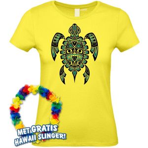 Dames t-shirt Nesian Trible Turtle | Toppers in Concert 2024 | Club Tropicana | Hawaii Shirt | Ibiza Kleding | Lichtgeel Dames | maat L