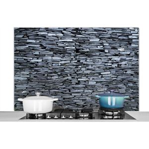 Spatscherm keuken 120x80 cm - Kookplaat achterwand Grijze gekleurde stenen muur - Muurbeschermer - Spatwand fornuis - Hoogwaardig aluminium