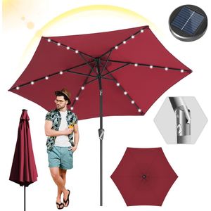 Parasol - Tuin - Balkonparasol - 2.7m - 30° Kantelbaar - Waterdicht - LED - Rood