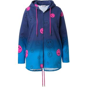 Angel of Style Angel of Style - Dames - Sweatvest A-lijn smiley-motief capuchon - Donkerblauw - Maat 48