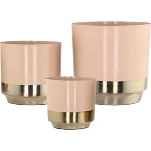 Bloempot Madras metaal beige/goudkleurig 15 cm - Set van 3 - decoratieve bloembakken - plantenbakken - metalen bloempotten