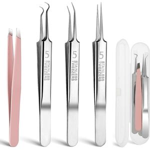 TRANKIELO® - 3-delige Mee-eterverwijderaar Pincetset en Ingegroeide Haarpincet – Precisie Acne en Puistjes Extractor – Roestvrij Staal – Duurzaam en Roestbestendig