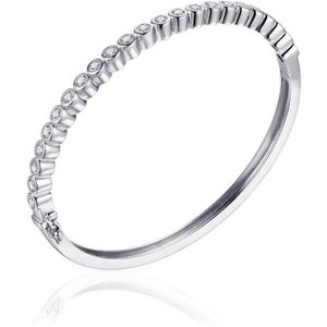 Jewels Inc. - Armband - Bangle met Scharnier gezet met Zirkonia in Gladomzetting - 4mm Breed - Maat 60 - Gerhodineerd Zilver 925