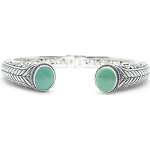 Beaddhism - Zilveren Bewerkte Armband - Bangle - Shiva 925 Green Turkoois - 6 mm - Armbandmaat 18-19 cm