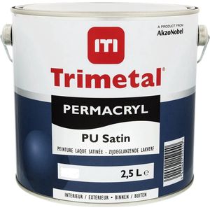 Trimetal Permacryl PU Satin - Hoogwaardige watergedragenkrasvaste zijdeglans aflak voor binnen - Kleur RAL 9001 Cremewit - 2.50 L