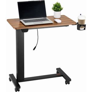 Overbedtafel Draagbaar sta-bureau, verstelbaar rollend bureau, bedtafel met wielen, bedtafel met kantelbaar tafelblad, mobiele laptoptafel voor bank met bekerhouder, voor thuis, op kantoor
