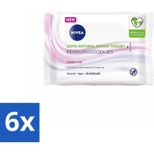 6 x NIVEA - Reinigingsdoekjes - Verzachtend - Droge Huid - Verwijdert Waterbestendige Make-up - 25 Doekjes - Reinigingsdoekjes - Gezichtsreiniger - Droge Huid - Gevoelige Huid - Make-up Remover