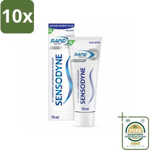10 x Sensodyne - Tandpasta - Rapid Relief Whitening - Snelle Gevoeligheidsverlichting - 75 ml - Grootverpakking - Gevoelige Tanden - Snelle Verlichting - Tandpasta - Witte Tanden - Gevoeligheid Verlichting