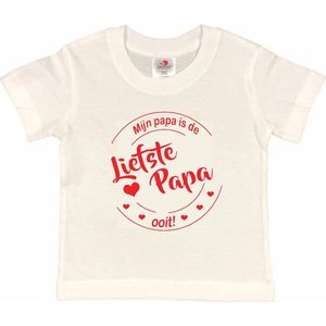 T-shirt Kinderen ""Mijn papa is de liefste papa ooit!"" Vaderdag | korte mouw | Wit/rood | maat 122/128