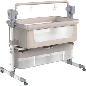 AB Shop- Co sleeper - Aanschuif Bed - Elektrische schommelfunctie & afstandsbediening - aanschuifbedje met muziek & muggennet - Babybedje - Beige