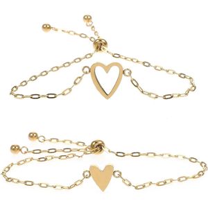 Armband set hart - Verguld - Goud - Vriendschap - Verstelbaar - Bijpassend - Uniek ontwerp - Sieraden voor vrouwen en mannen