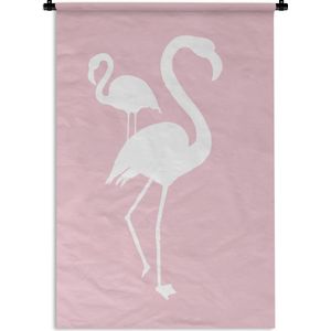 Wandkleed FlamingoKerst illustraties - Witte silhouetten van twee flamingo's op een lichtroze achtergrond Wandkleed katoen 120x180 cm - Wandtapijt met foto XXL / Groot formaat!