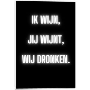 Forex - Tekst: ''Ik Wijn, Jij Wijnt, WIj dronken'' Neon Letters Wit/Zwart - 40x60cm Foto op Forex