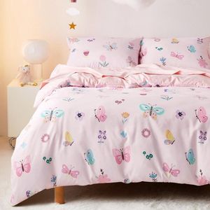 Boraboi® Roze en kleurrijk kinderbeddengoed met vlinders en bloemenmotief