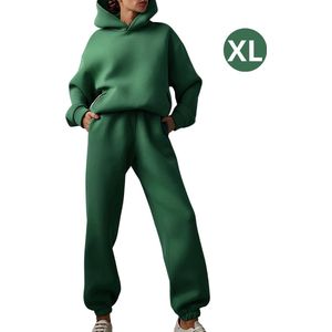 Bovista Joggingpak Dames - Huispak - Trainingspak - Volwassenen - Capuchon - Jogging Pak - Joggingspak - Donker Groen - Maat XL