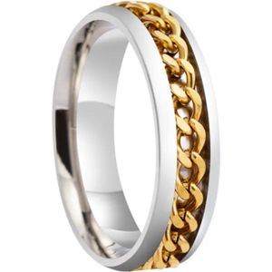 Plux Fashion Ketting Ring - Zilver/Goud - maat 60 - 1,9cm - Stainless Steel - Dames - Heren - Sieraden - Gouden Ringen – Chain Ring - Sieraden Cadeau - Luxe Style - Duurzame Kwaliteit - Kerst - Black Friday