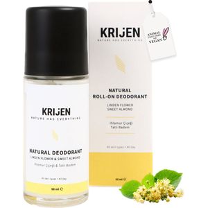 Krijen Lindenbloesem & Zoete Amandel Roll-On Deodorant – Aluminiumvrij & Vegan – Tegen Zweetgeur & Vlekken – Zacht voor de Huid – Voor Vrouwen & Mannen – 50 ml