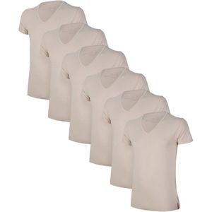 Undiemeister T Shirt Heren - Slim Fit T-shirt - 6-Pack - Desert Sand (Khaki) - Mellowood Tencel - Ademend en Temperatuurregulatie - Korte mouwen - Diepe V-hals - Maat S