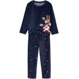 Kerst pyjama jongen met print, gestreepte broek marineblauw