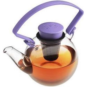 Qdo Theepot Glas - Rond - Met Clip handvat - 1 liter - Paars