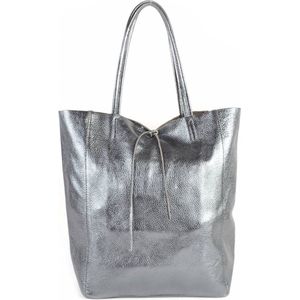 Leren Shopper Metallic Antraciet/Donkerzilver - Made in Italy