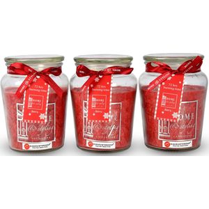 Discountershop Geurkaarsen in Glazen Mason Jar - Set van 3 - Rood - Besgeur - 72 uur Brandtijd - Kerst & Valentijn Cadeau