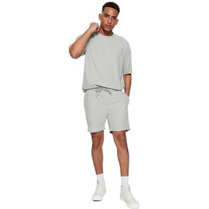 Trendyol Grijze, Middellange, Gestructureerde Short Met Koord En Normale Snit Tmnss23Sr00039