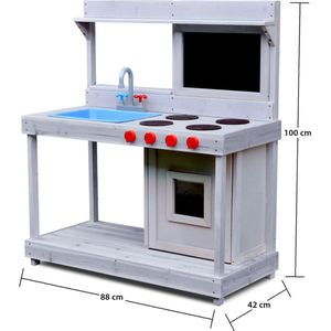 Modderkeuken - Binnenkeuken Speelgoed – Speelkeuken Met Lichtgevende Kookplaten, Gootsteen, Oven En Afzuigkap - Mud Kitchen - Kinderspeelgoed 2 Jaar voor Jongens en Meisjes - Speel Keuken Tuin - 36 x 69 x 99 cm - Hout