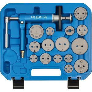 SW-Stahl 01465L Remzuiger-terugstelgereedschap, universeel, 16-delig I Remzuiger-terugstelgereedschap I met persluchtspindel I voor rechts- en linksdraaiende remzuigers