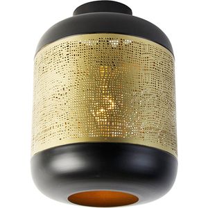 QAZQA kayleigh - Industriele Plafondlamp - 1 lichts - Ø 24 cm - Zwart Goud - Industrieel - Woonkamer | Slaapkamer | Keuken