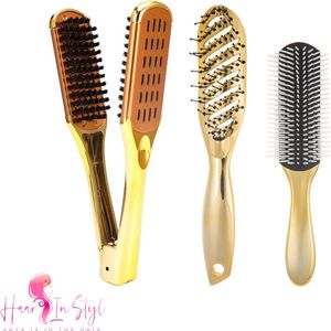 Haar in Stijl® | Gouden Borstelset set van 3 | Haarborstel Stijlborstel Detangling Borstel