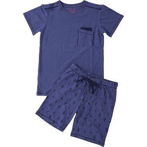 La V Shortama voor jongen- Blauwe jean met cactus print 152-158