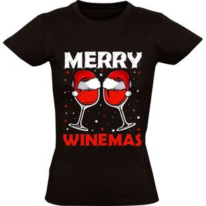 Merry Winemas Dames T-shirt - wijn - Fout kerst shirt - christmas - kerstmis - cadeau - grappig