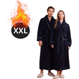 Nivard Badjas Heren - Fleece - Katoen - Badstof - Sauna - Hamam - Wafel - Bathrobe - Duster - Ochtendjas - Spa - Kimono - Blauw XXXL