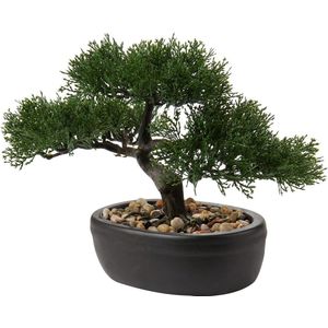 Kunstbonsai Kunstmatige Plant Kunstboom Bonsai Ceder Pine Podocarpus Plastic Plant Kunstplant met keramische bloempot in zwart voor Badkamer Decoratie Desktop Kantoor Vensterbank