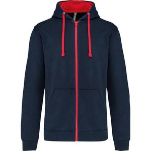Kariban Herensweater met rits en capuchon in contrasterende kleur K466 - NAVY / RED - XXL