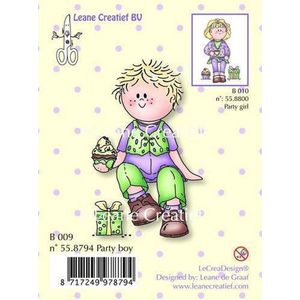 B009 Clearstamp Leane Creatief - Bambinie party boy - stempel jongen met cadeau en cupcake - art. 55.8794