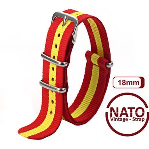 18mm Premium Nato Strap Rood Geel gestreept - Vintage James Bond - Nato Strap collectie - Mannen - Horlogeband - 18 mm bandbreedte voor oa. Seiko Rolex Omega Casio en Citizen