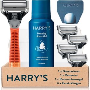 Scheerapparaat voor Mannen met Scheerset en Reisetui - Comfortabele Scheerbeurt met 4 Reserve Scheermesjes en Scheergel