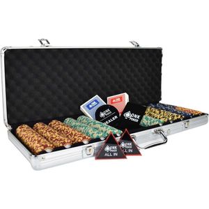 Monte Carlo High Class Clay Poker Set 500 Poker Chips Compleet - pokerkoffer - pokersets - pokerfiches - pokerchips - poker kaarten - pokerkaarten - dealerbutton - all in button - cut card