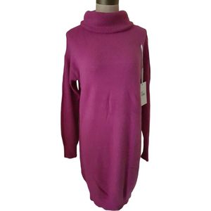 Dames jurk lang fijn gebreid met visgraat motief col One size magenta 38/42